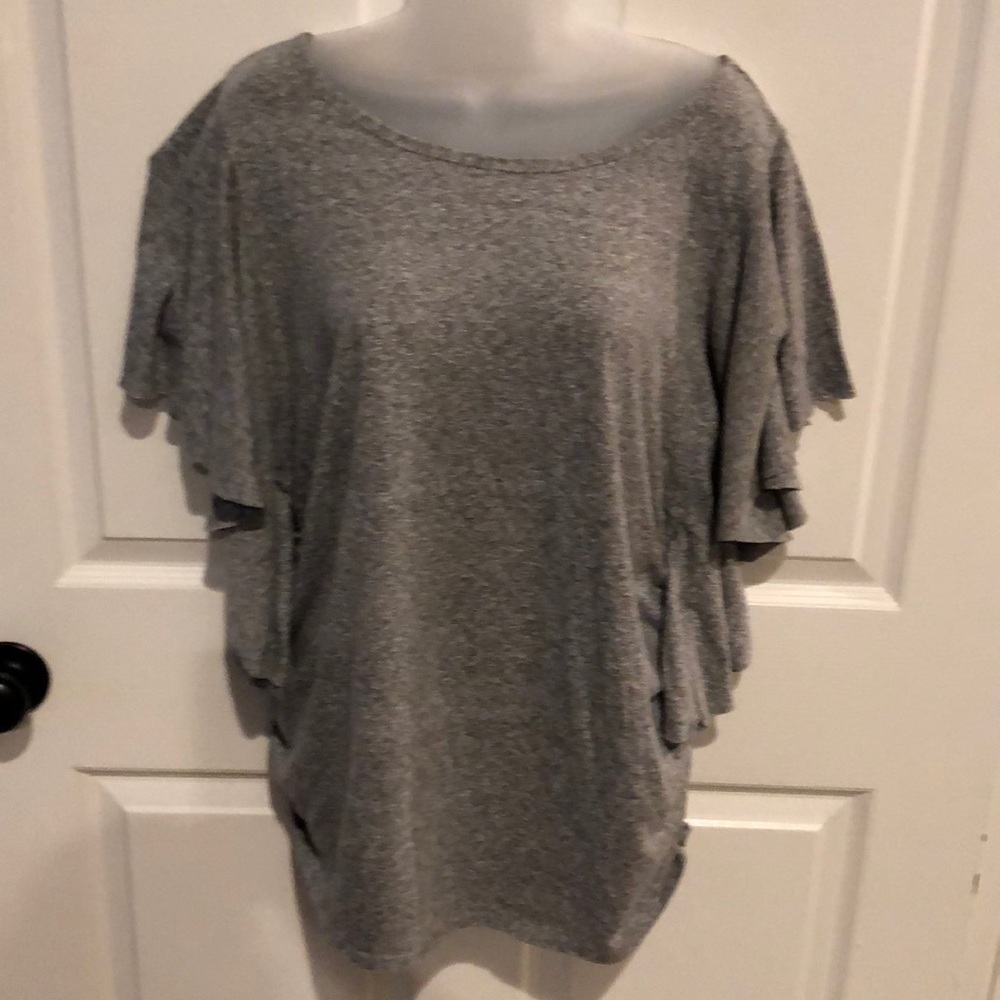 Heather grey cotton pull over, flutter sleeves